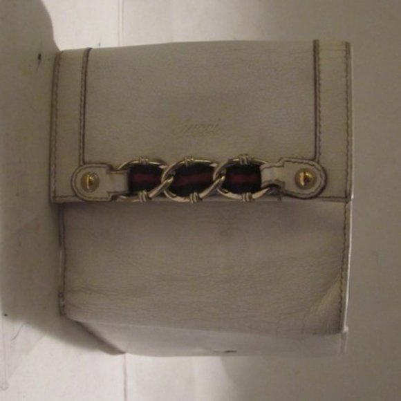 Gucci White Textured Gold Chain Red Navy Stripes - Picture 11 of 13